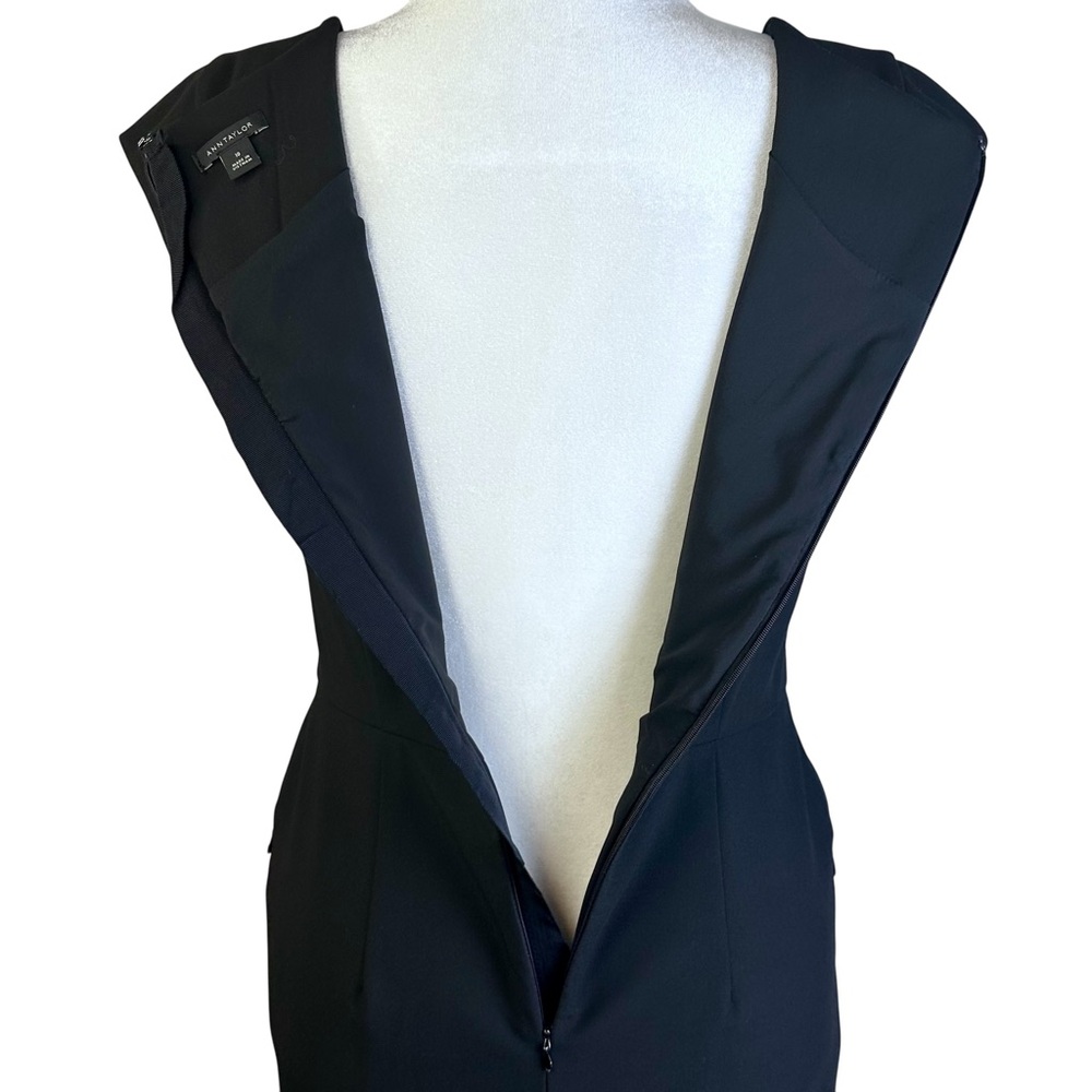 Ann Taylor Black Midi Dress with Cap Sleeves Size 10 - Picture 7 of 13